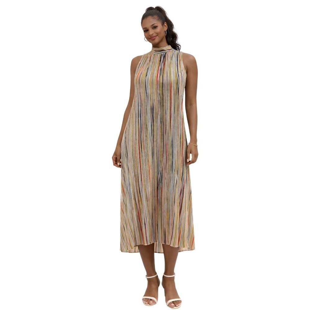 Jealous Tomato Striped Mock Neck Maxi Dress Women Size M Sleeveless Flowy